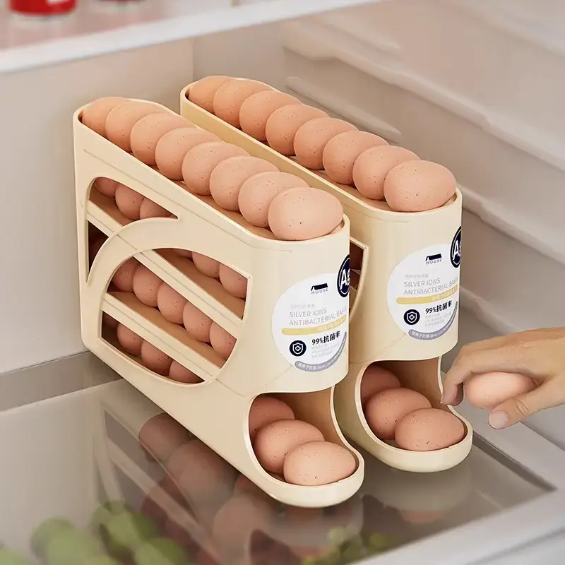 New Thickened Slide-Out Egg Storage Box, Food Grade Refrigerator Side Door Organizer, Fresh-Keeping Egg Rack for Fridge Organ...