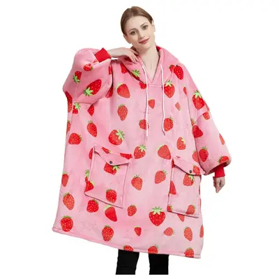 Cute Cartoon Print Hooded Blanket, 1 Count Wearable Oversized Pajamas, Soft Comfortable Warm Blanket Hoodie for Women Girls, ...