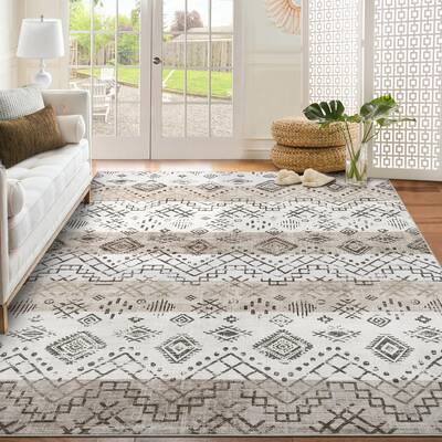 Garvee Boho Beige 5x7 Area Rug Living Room Rugs Washable Rug Bedroom Rug Throw Rug Tribal Rug Neutral Geometric Rug Modern Ru...