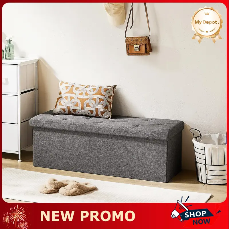 Storage Ottoman Bench, Folding Ottoman Stool, Storage Chest, End of Bed Bench, Padded Seat for Bedroom, Living Room