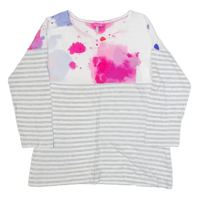 JOULES Womens Printed Top Grey 3/4 Sleeve Striped UK 8