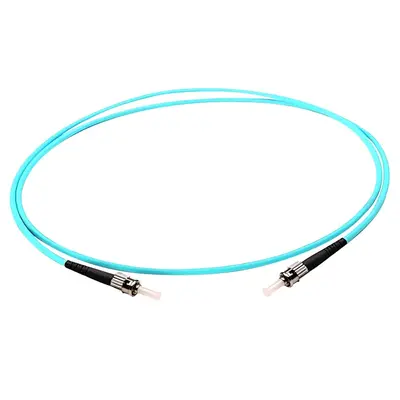 46458 Monoprice MM OM3 Fiber Optic Cable ST-ST UL 3mm 50/125 OFNR Simplex Aqua 2m