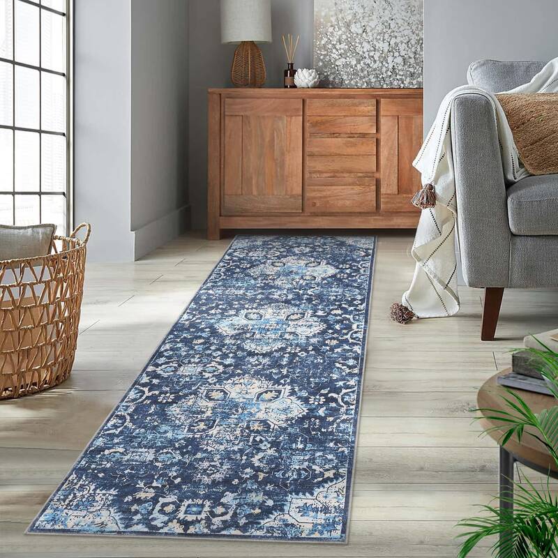 Garvee Runner Rug 2x6 Washable Rugs for Living Room Distressed Vintage Rug for Bedroom Tribal Medallion Office Rug Low Pile N...