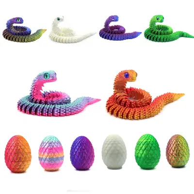 3D Printed Snake & Egg Set, 2 Counts/set Lifelike Snake & Egg Ornament with Random Color Eyes, Stuffing Easter Eggs, Home De...