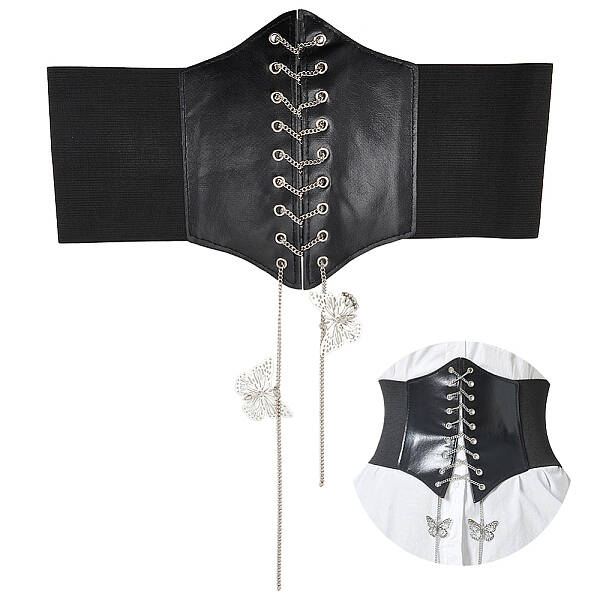 1Pc PU Leather Wide Elastic Corset Belts