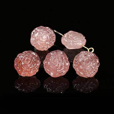 Natural Strawberry Quartz Carved Beads