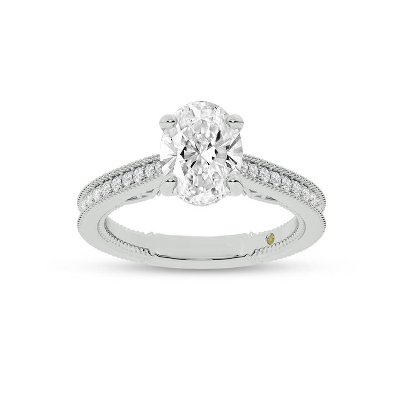 Oslo Vintage Inspired Hidden Accent Oval Lab Grown Diamond Engagement Ring | 18K White Gold 3 7/8 CT. TW.