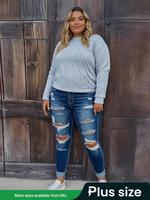 【 Plus Size】distressed Jeans, Fashion Casual Ripped Denim Jeans for Daily Outdoor Wear, Women Clothing for All Seasons, J...
