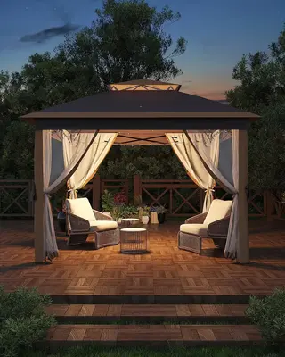 11x11 Pop Up Gazebo Tent with Mosquito Netting, Outdoor Canopy Shelter Easy Setup, Water & UV Resistant