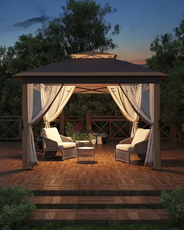 11x11 Pop Up Gazebo Tent with Mosquito Netting, Outdoor Canopy Shelter Easy Setup, Water & UV Resistant