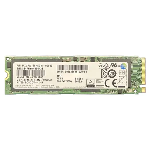 Samsung MZVPW128HEGM-00000 | SM961 Series 128GB M.2 2280 PCI Express NVMe 3.0x4 Multi-Level Cell Solid State Drive