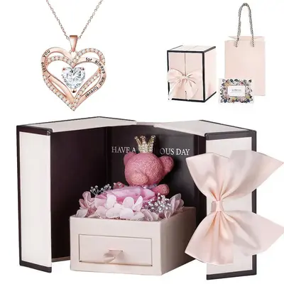 A heart-shaped zircon and rose giftbox, the best gift for a wife, daughter,mother, grandmother, girlfriend onVlentine's Day, ...