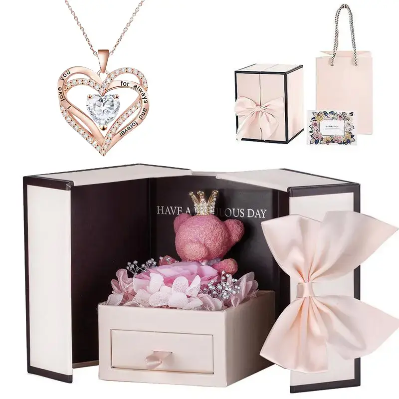 A heart-shaped zircon and rose giftbox, the best gift for a wife, daughter,mother, grandmother, girlfriend onVlentine's Day, ...