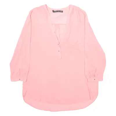 ZARA Womens Blouse Pink V-Neck Long Sleeve M