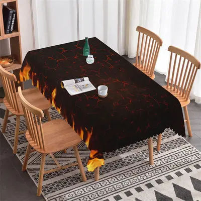 Warm Fireplace Christmas Party Rectangle Tablecloth - Aperturee