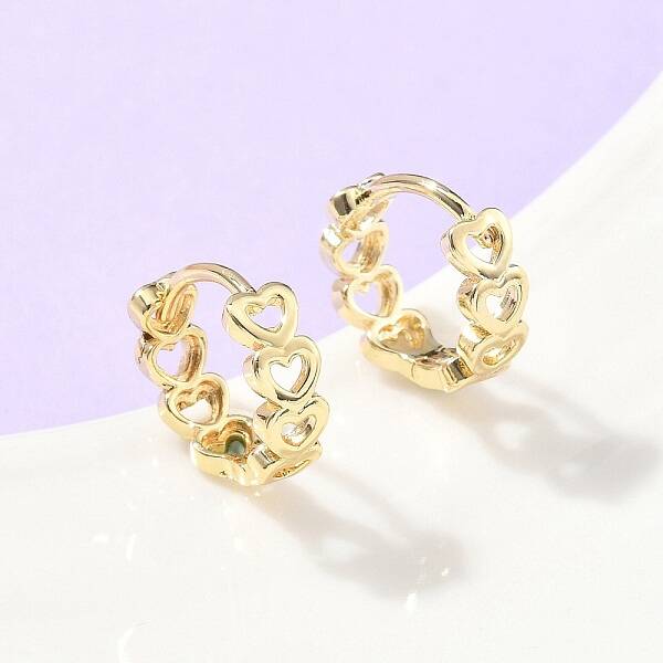 Hollow Heart Brass Hoop Earrings