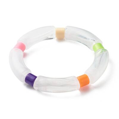Chunky Acrylic Curved Tube & Column Beads Stretch Bracelet for Girl Women