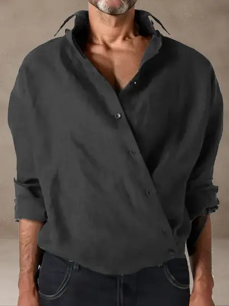 Unique Slant Button Placket Tops, Black / XL