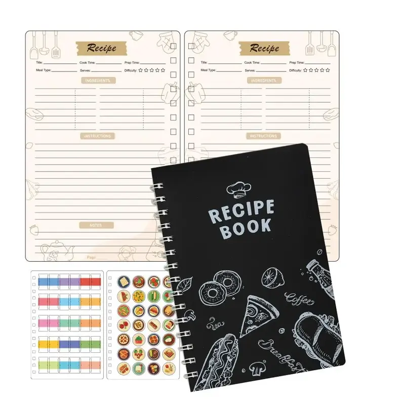 Recipe Book Journal with PVC Cover, 1 Count Recipe Planner with Stickers, Daily Meal Bound Cookbook & Kitchen Planner, Kitche...