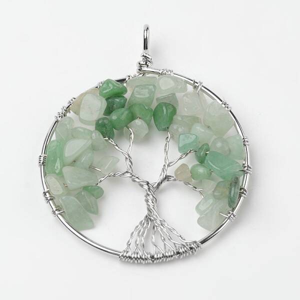 Tree of Life Natural Green Aventurine Big Pendants