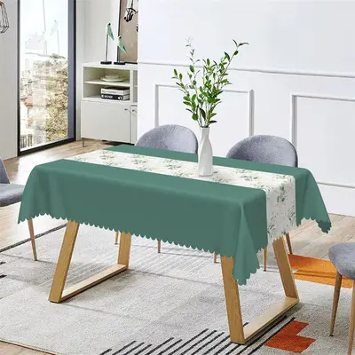 Stone Green Elegant Spring Leaves Dining Tablecloth - Aperturee