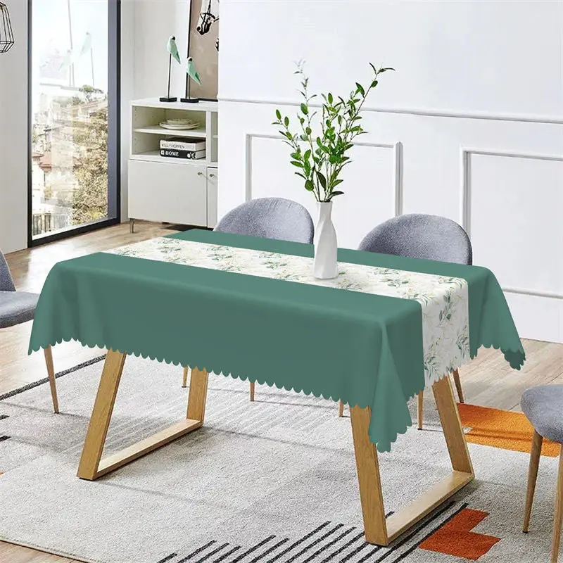 Stone Green Elegant Spring Leaves Dining Tablecloth - Aperturee