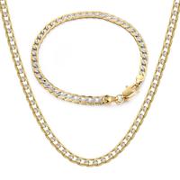 4mm Jewelry Set Flat Hammered Curb Cuban Link Chain Necklace Bracelet For Men Women Male Necklace Fashion Jewelry Valentine B...