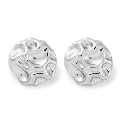 304 Stainless Steel Texture Flat Round Stud Earrings