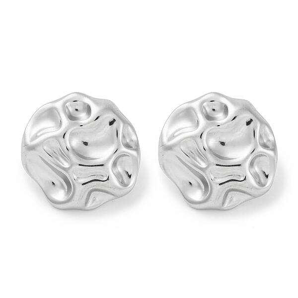 304 Stainless Steel Texture Flat Round Stud Earrings