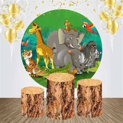Jungle Animal Safari Round Backdrop Kit For Birthday - Aperturee
