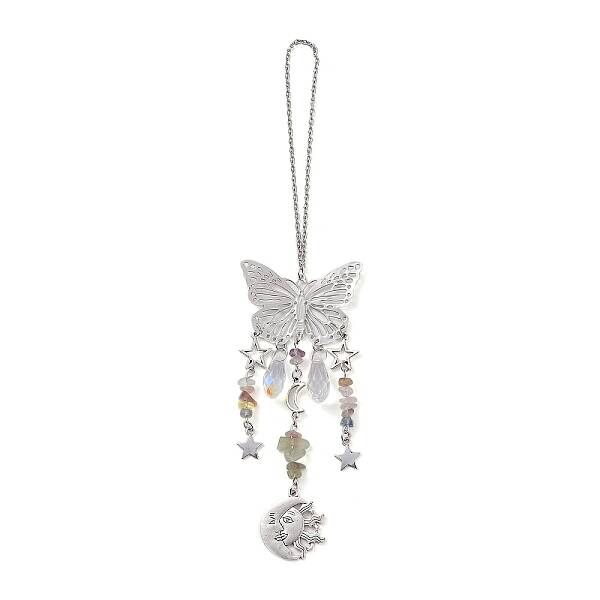 Natural Fluorite Butterfly Hanging Suncatcher Pendant Decoration