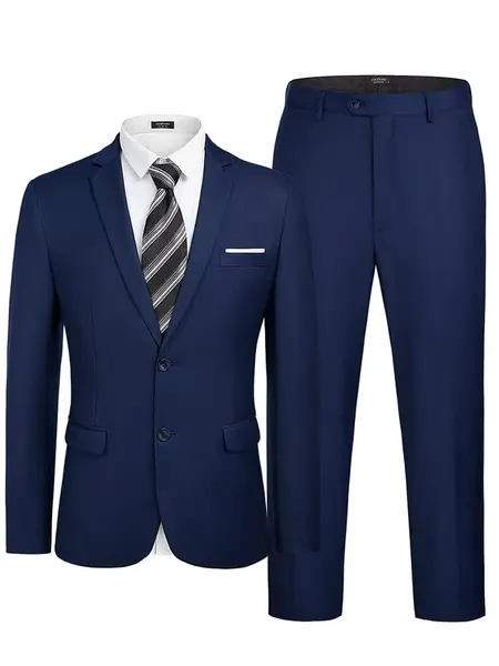 2 Piece Suits Set Slim Fit Tuxedo Jacket Suits (US Only), Blue / XXL