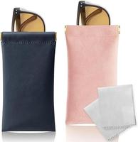 Soft Sunglass Case 2 Pack - Portable Squeeze Top Leather Eyeglass Case Pouch with Durable Design and Versatile Storage