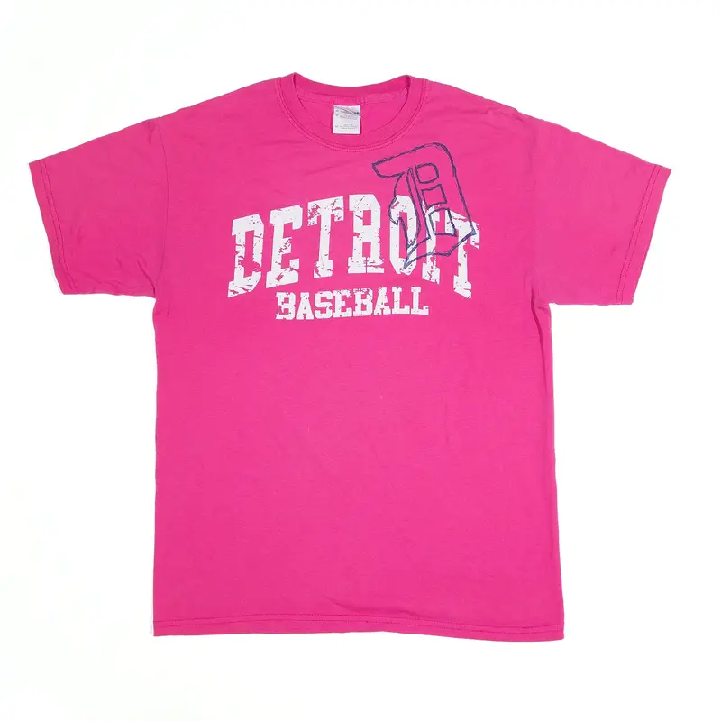 GILDAN Detroit Baseball T-Shirt Pink USA Short Sleeve Womens M