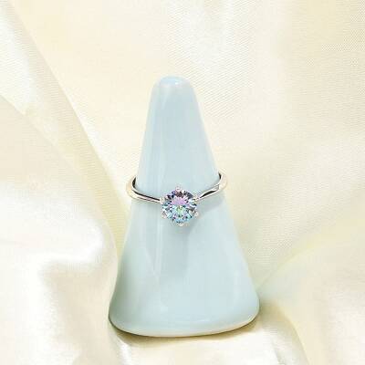 Rhodium Plated 925 Sterling Silver Moissanite Adjustable Rings