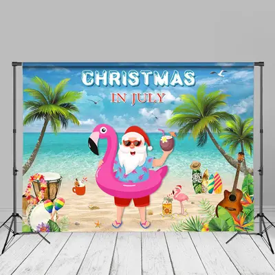 Blue Beach Santa Hawaii Christmas In July Backdrop - Aperturee