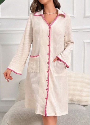Modlily Beige Long Sleeve Turn Down Collar Nightdress - XL