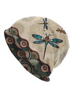 Dragonfly Pattern Warm Beanie Hat, Boho Style Ethnic Pattern Beanie Hat for Fall & Winter, Fashion Vintage All-match Accessor...