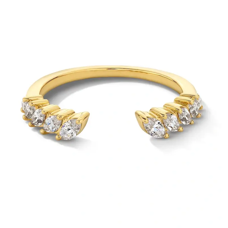 14K Gold 0.5 CT.T.W. Marquise Lab Created Diamond Tilted Open Shank Custom Stackable Anniversary Band D-VVS1 IGI