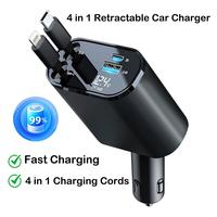 4 in 1 Retractable Car Charger, USB C Fast Charging Adapter with Lightning Cable Compatible with iPhone 16/15/14/13 Pro Max P...