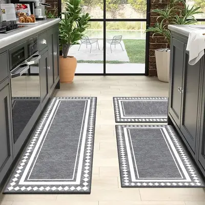 LOKHOM LiquidProof Kitchen Rug Sets of 3 Soft Non Slip Mats Washable Runner Rugs Farmhouse Rug Vintage Decor Original Family ...
