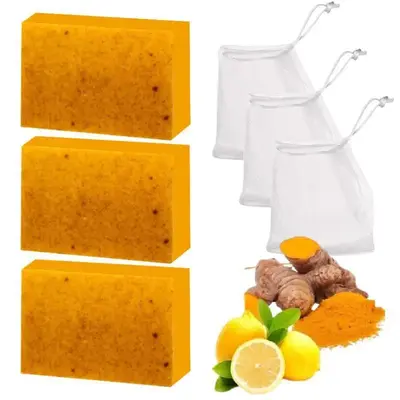 3PCS Lemon Turmeric KojicAcid SoapLemon Kojic Acid Soap BarTurmeric Soap BarKojic Acid SoapDark Spot Remover for Face Facial ...