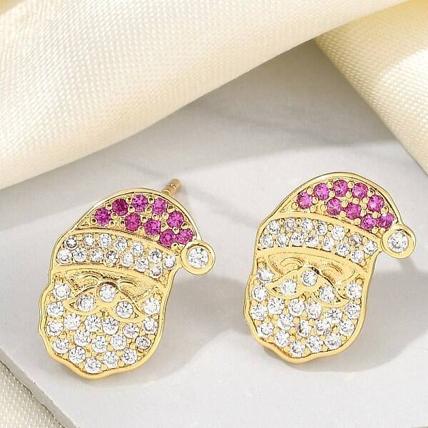 Christmas Rack Plating Brass Cubic Zirconia Stud Earrings