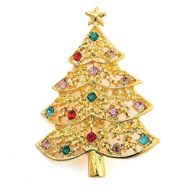 Christmas Theme Alloy Colorful Rhinestone Brooches