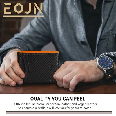 EOJN Slim Mens Wallet Front Pocket with 11 Slots Minimalist RFID Blocking Credit Card Holder Carbon Fiber Money Clip in Gift ...