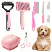 8pcs/set Dog Grooming Kit, Pet Self-cleaning Set With Nail Clippers & File, Flea Comb, Shampoo Brush, Shedding Brush, Dematti...