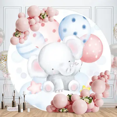 Aperturee Ballons And Elephant Round Baby Shower Backdrop