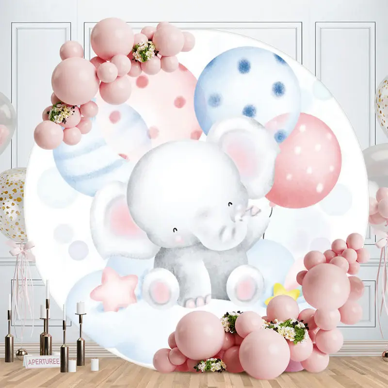Aperturee Ballons And Elephant Round Baby Shower Backdrop