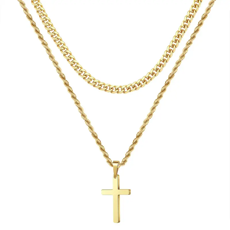 [Angela New Arrivals] Double-layer Cross Titanium Steel Necklace Advanced Twist Chain Personalized Hip-Hop Double-layer Stack...