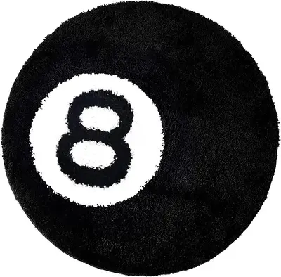 8 Ball Rug, 24 Black Round Rug Billiard Pool 8 Ball Carpet, Non-Slip Flocking Floor Area Rug for Living Room Decor, Alt Roo...